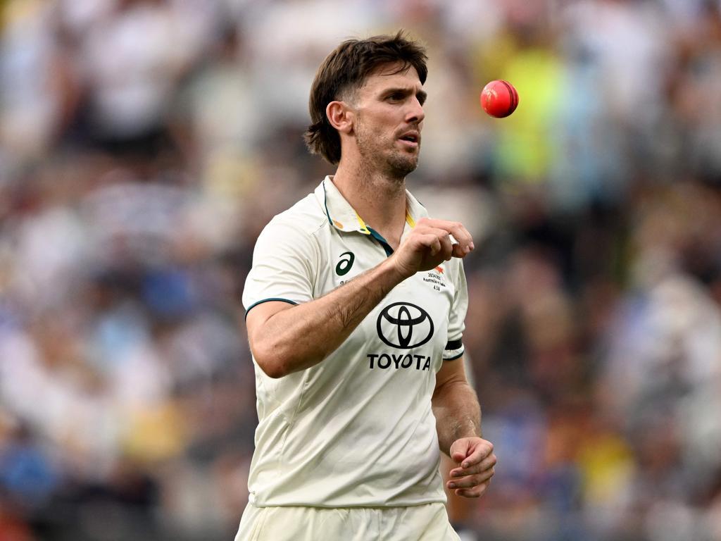 Australia's Mitchell Marsh bowling at the Adelaide Oval. Picture: William West/AFP.