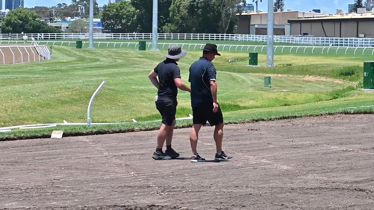 Work is underway to remove the poisoned section of track at the Gold Coast Turf club and replace it with new turf ahead of this weekends Magic Million race day Picture Supplied