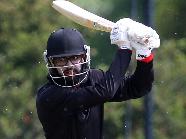 Nishal Perera of Essendon in action during Premier Cricket: Footscray v Essendon at Merv Hughes Oval on Saturday, November 18, 2017, in Footscray, Victoria, Australia.Picture: Hamish Blair