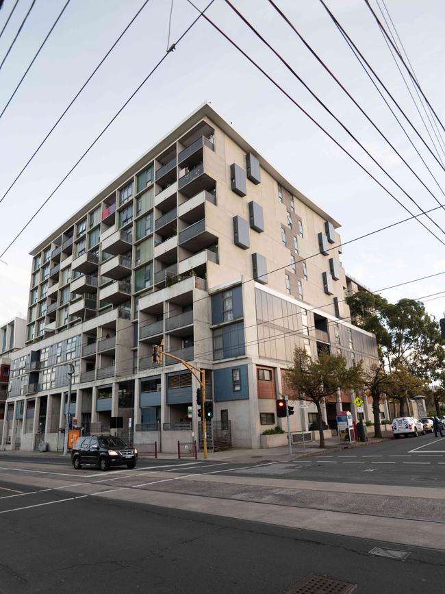 The woman was found in the stairwell of an apartment complex. Picture: Tony Gough