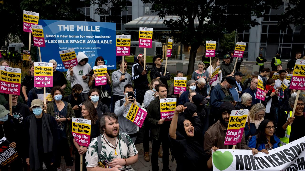 Anti-racism activists take part in a rally ahead of a rumoured anti-immigrant protest on August 7. Picture: Jack Taylor/Getty Images