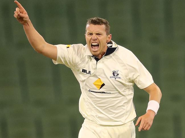 MELBOURNE, AUSTRALIA - OCTOBER 26:  Peter Siddle of Victoria celebrates after  dismissing Beau Webster of Tasmania during day two of the Sheffield Shield match between Victoria and Tasmania at the Melbourne Cricket Ground on October 26, 2016 in Melbourne, Australia.  (Photo by Scott Barbour/Getty Images)