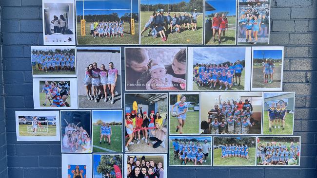 A wall with photos paying tribute to Sarah was on display at the Sunday game day.
