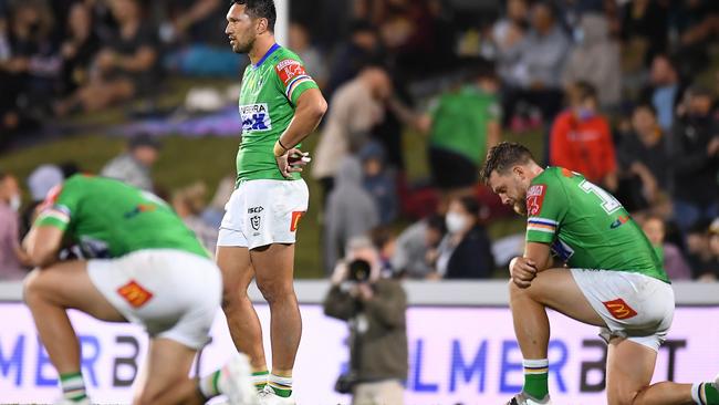 The Raiders were thrashed by the Sydney Roosters. Picture: Albert Perez/Getty Images