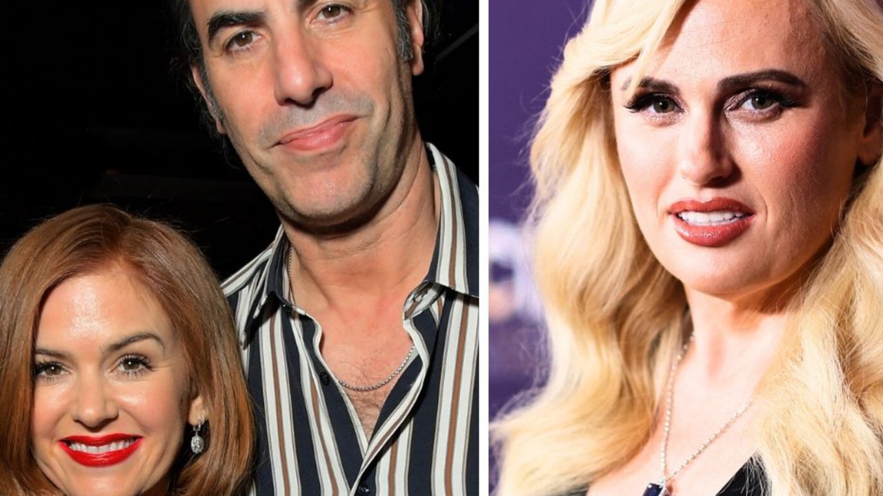 Sacha Baron Cohen and Isla Fisher, who have just announced their divorce, and Rebel Wilson.