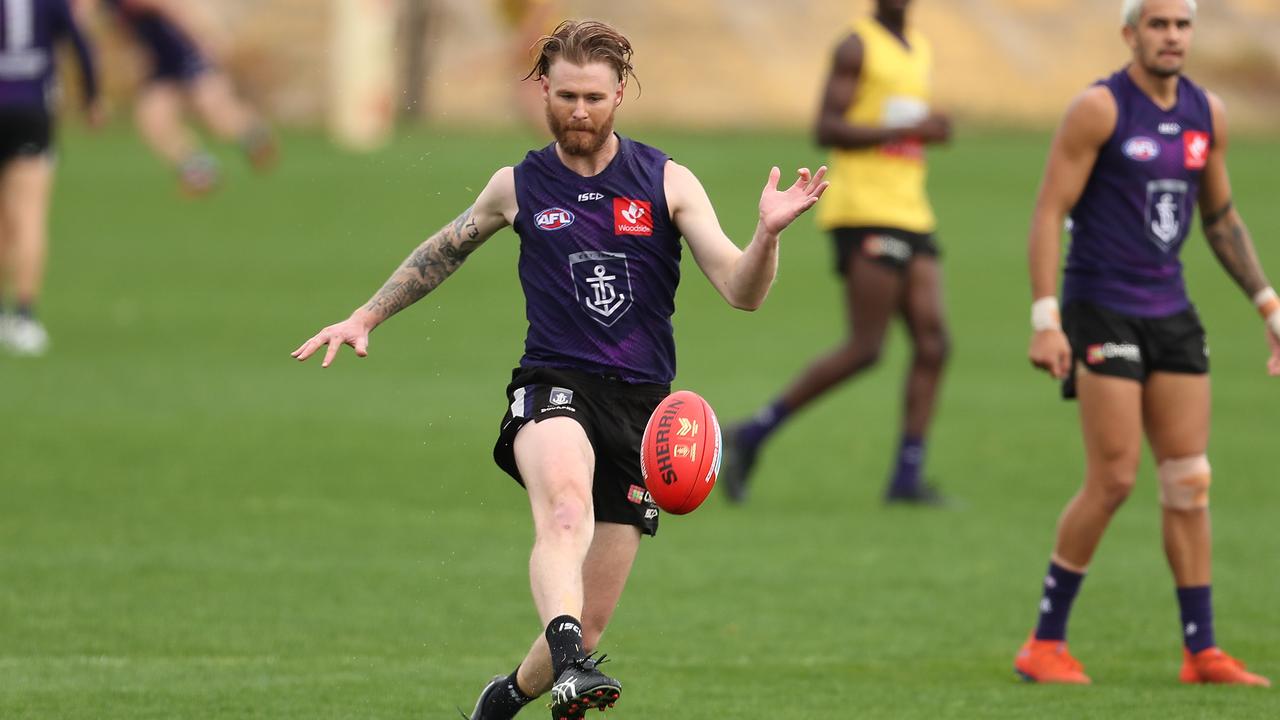 Fremantle’s Cam McCarthy is back training after his collapse earlier this week. (Photo by Paul Kane/Getty Images)