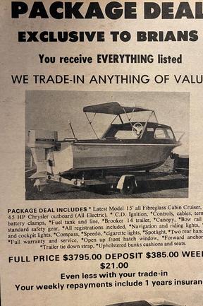 Gold Coasters love boating. Gold Coast Bulletin old advertisements. July 1975