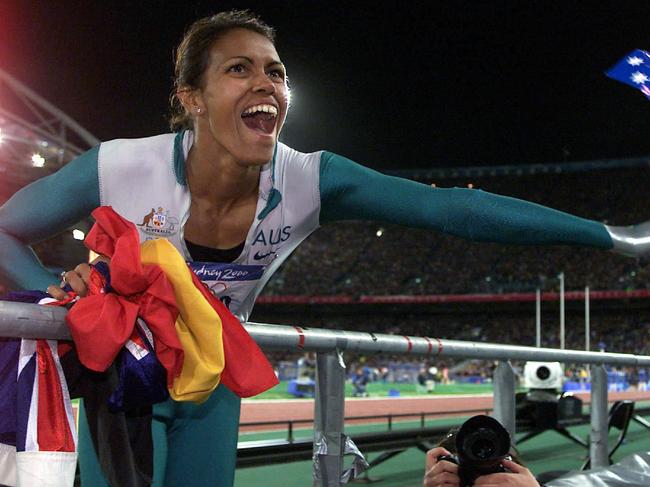 Cathy Freeman after winning gold in the 400m final at the Sydney Olympics on September 25, 2000.