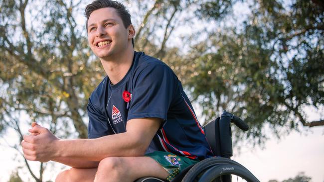 Pride of Aus - Rye Shawcroft, 23 injured while in the Australian army in Carrum Downs.  In 2016 he became the first Aussie to complete a Tough Mudder competition in wheelchair and has since tried out for the Paralympics, gone sit-skiing and worked with a number of charities. Picture: Jason Edwards