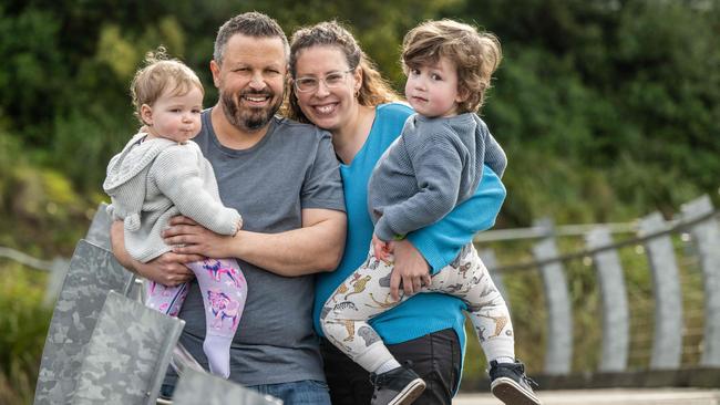 Paul Hughes with his partner Shauna Ross and children Archie, 3, and Charlie Hughes, 11 months. Picture: Tony Gough