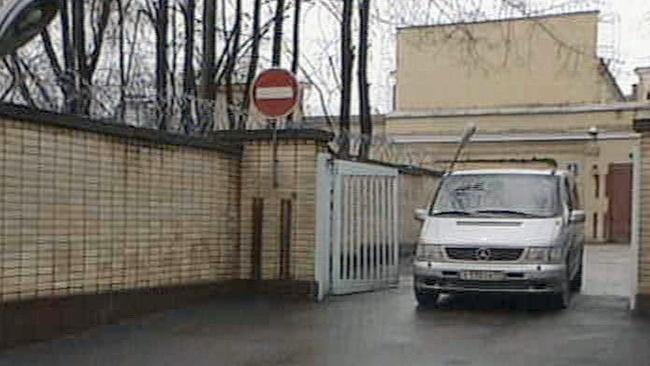 A vehicle leaves Lefortovo Prison.