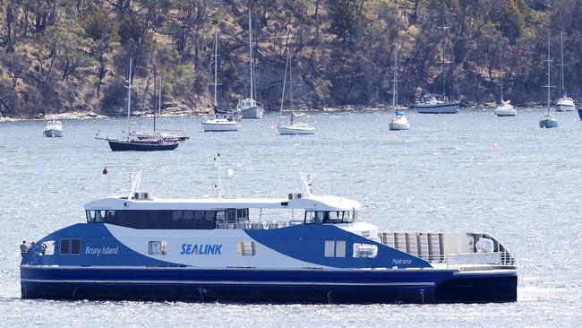 The new Bruny Island ferry, Nairana, doing sea trials on the River Derwent. Picture: CHRIS KIDD