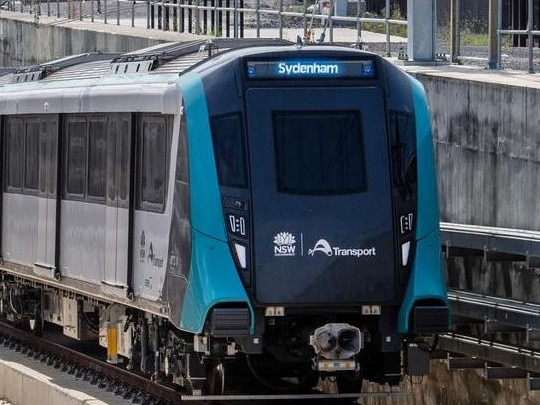 Sydney Metro City and Southwest train TS5 leaves the tunnel at the southern dive during testing.