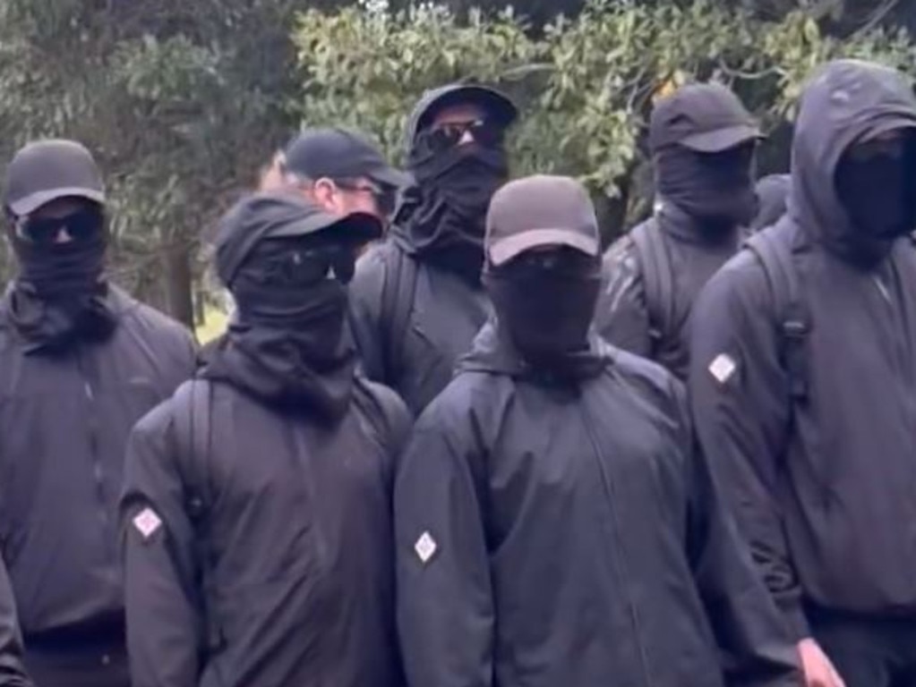 The group concealed their identities with black balaclavas and sunglasses. Picture: X