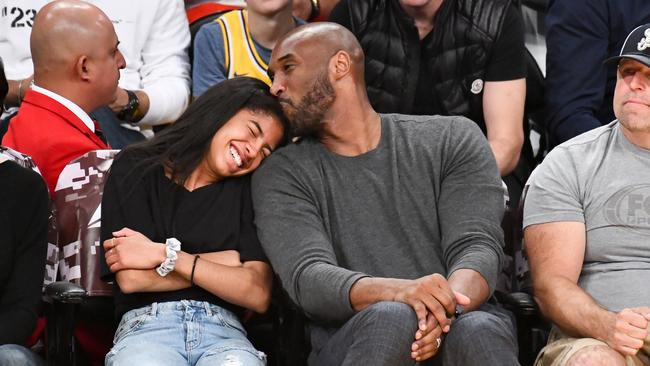 One of the last times they were seen together. Kobe Bryant and daughter, Gianna, at a game between the LA Lakers and Atlanta Hawks on November 17. Picture: Getty