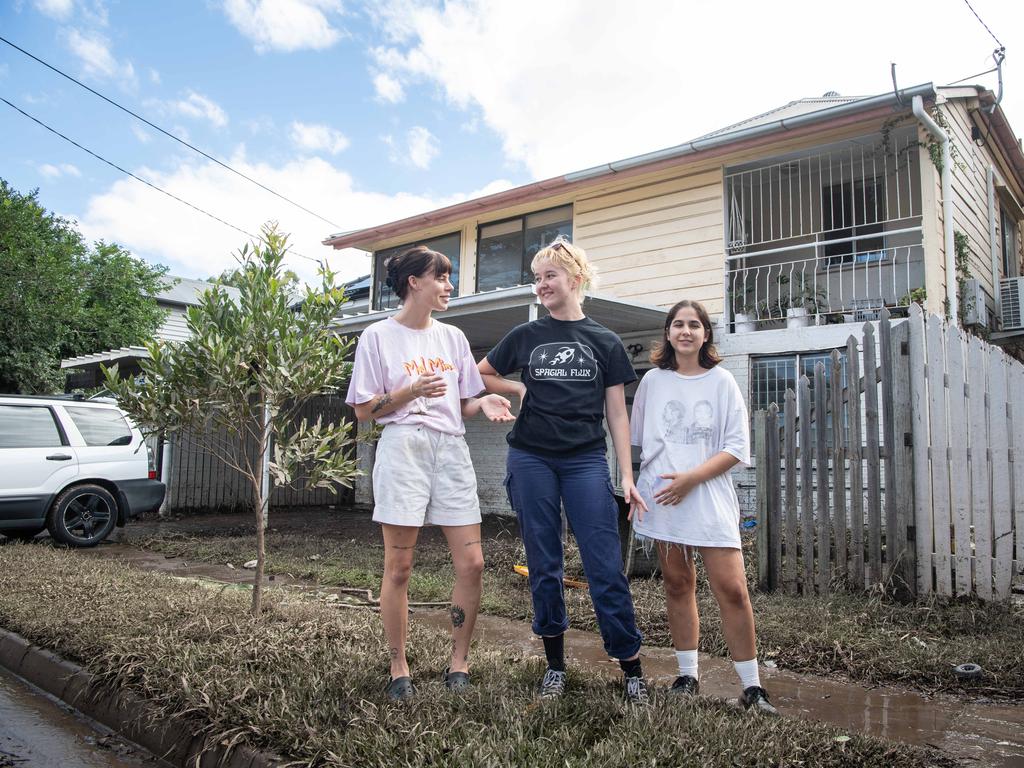 The Victoria Street property where Faythe Hart, Natalie Alipour and Jacinta Corkeron reside where the high water mark was half way up the second floor. Picture: Brad Fleet