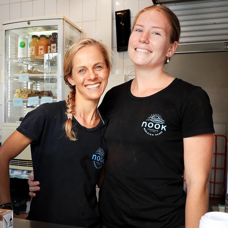 Staff from the Nook Cafe Burleigh, Fabiann Robazza and Nicolle Thompson Photo: Scott Powick Newscorp