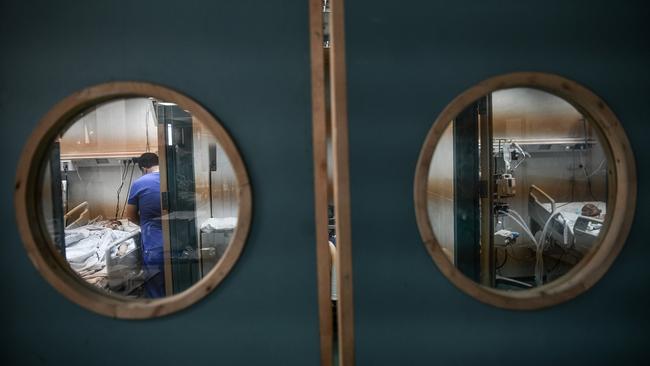 Doctors examine children injured as a result of Israeli attacks at Nasser Hospital in Khan Yunis. Hospitals are overflowing as medicine and fuel are on the brink of exhaustion. Picture: Abed Zagout/Anadolu via Getty Images