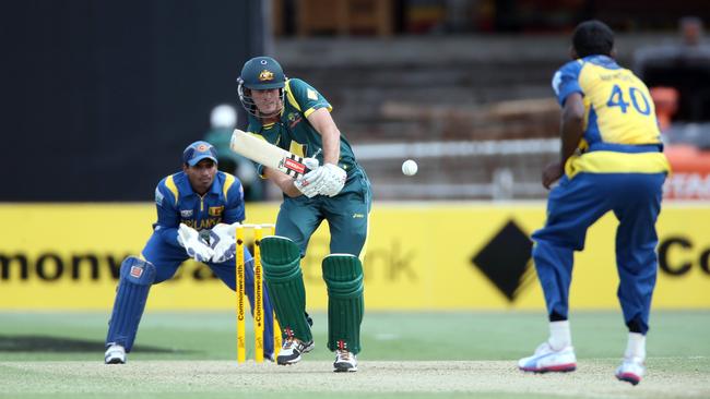 Playing against Sri Lanka in a Commonwealth Bank Series cricket match at Adelaide Oval.