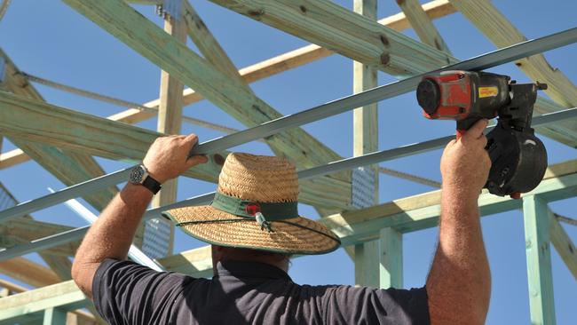 Record house building approvals driven by the government’s HomeBuilder program have sparked shortages of key tradespeople. Picture: Brett Wortman.