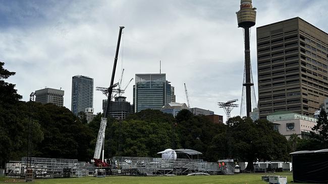 On Wednesday afternoon, construction crews could be seen walking with what appears to be a giant light-up ball to be used as part of the set for the event.