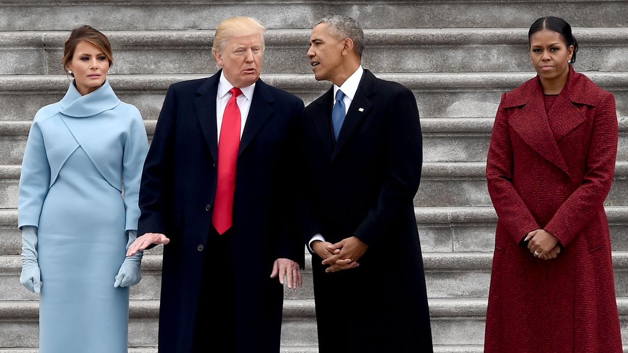 Michelle Obama stands by as her husband – former president Barack Obama – hands over the presidency on January 20, 2017. Picture: Robyn Beck/AFP