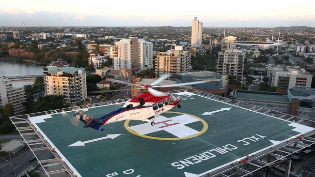 The first helicopter test landing at the Lady Cilento Children's Hospital.