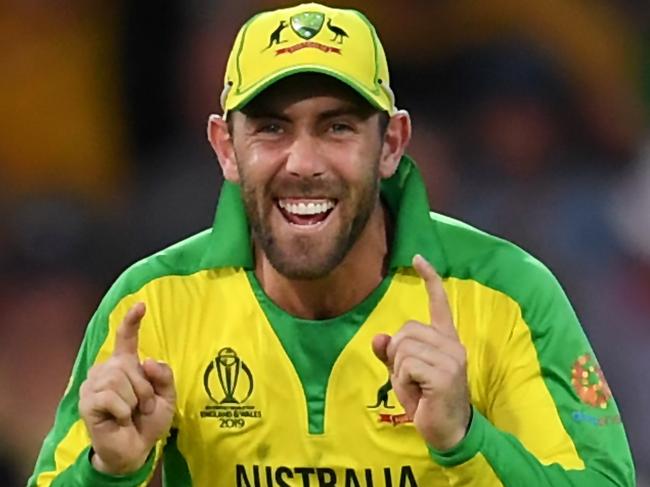 LONDON, ENGLAND - JUNE 29: Glenn Maxwell of Australia celebrates victory during the Group Stage match of the ICC Cricket World Cup 2019 between New Zealand and Australia at Lords on June 29, 2019 in London, England. (Photo by Alex Davidson/Getty Images)