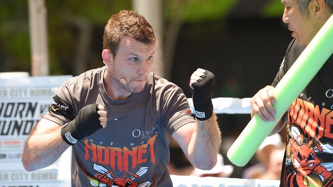 Jeff Horn works the noodles with Dundee Kim. Picture: Getty