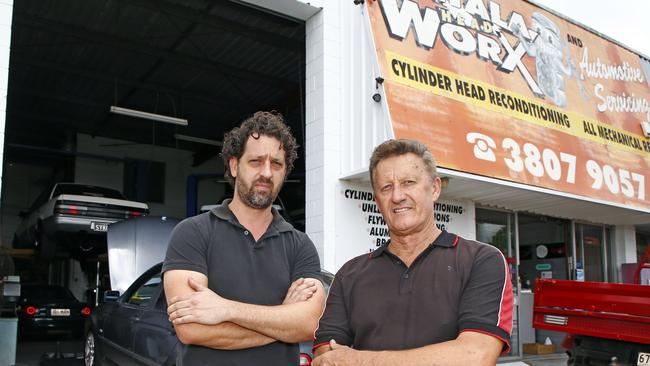 Jeff Ward (right) and his Tim at Yatala Head Worx and Automotive Servicing. Picture: Tertius Pickard