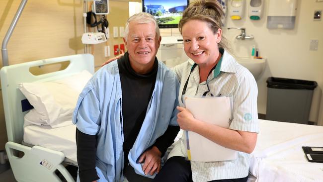 Stroke patient, Ron Mancer, 60, and nurse Sarah Geary who has looked after Ron during his stay at the RAH. Picture: AAP Image/Dean Martin