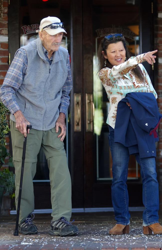 Hollywood royalty Gene Hackman and his wife Betsy Arakawa celebrated his 94th birthday as they left a restaurant together. Picture: Backgrid/Splash