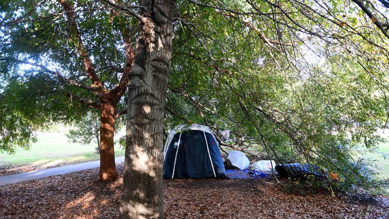 Tent city in Sydney’s Enmore Park provides temporary shelter to individuals affected by the rental crisis. Picture: Jeremy Piper