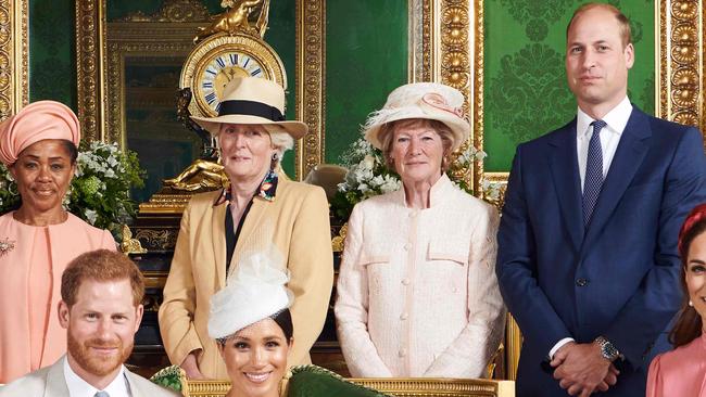 The two women in the centre are Lady Jane Fellowes, at left, and Lady Sarah McCorquodale, at right. ALLERTON / SUSSEXROYAL / AFP