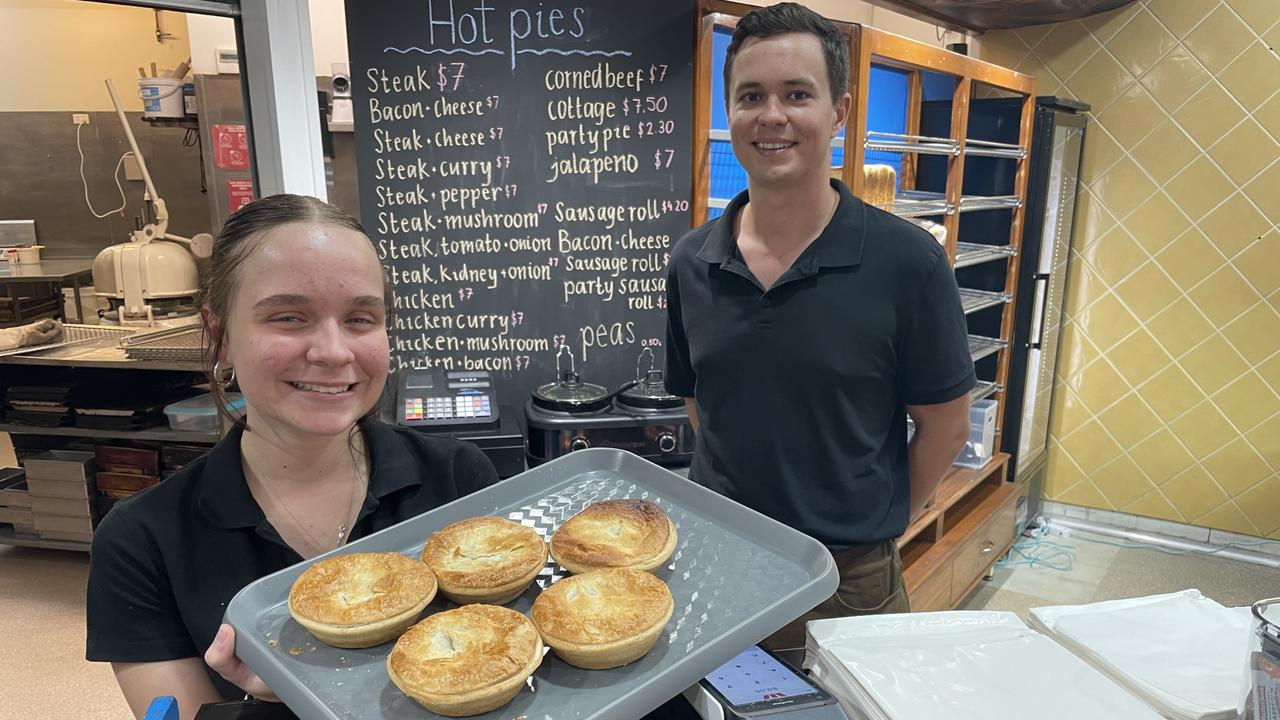 Izzabel O’Shaughnessy with Ray White Commercial agent Taz Townsend at Baked On Nathan in the Vincent Market Place. Picture: Leighton Smith.