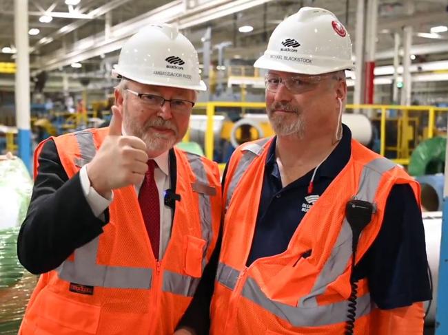 Australia’s ambassador to the US Kevin Rudd during his visit to a Tennessee steel factory owned by Australian giant BlueScope.