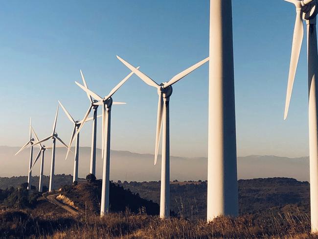 Wind turbines in Navarre (Spain) Renewable energy concept.