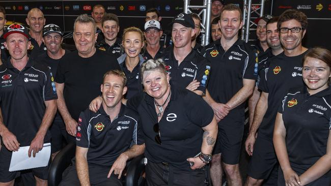 Dave Reynolds and Betty Klimenko with Jimmy Barnes and the Erebus Motorsport team during the Townsville 400 last year.