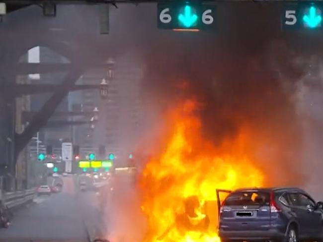 100km/h bridge crash caught on camera