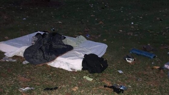 A mattress in the Broadwater Parklands on the Gold Coast where homeless teenagers are sleeping.