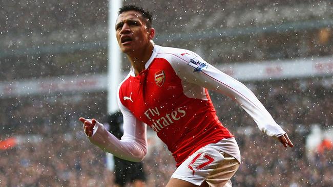 LONDON, ENGLAND - MARCH 05: Alexis Sanchez of Arsenal celebrates scoring his team's second goal during the Barclays Premier League match between Tottenham Hotspur and Arsenal at White Hart Lane on March 5, 2016 in London, England. (Photo by Paul Gilham/Getty Images)