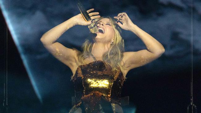 MELBOURNE, FEBRUARY 20, 2025: Kylie Minogue performs during her Tension Tour concert at Rod Laver Arena. Picture: Mark Stewart