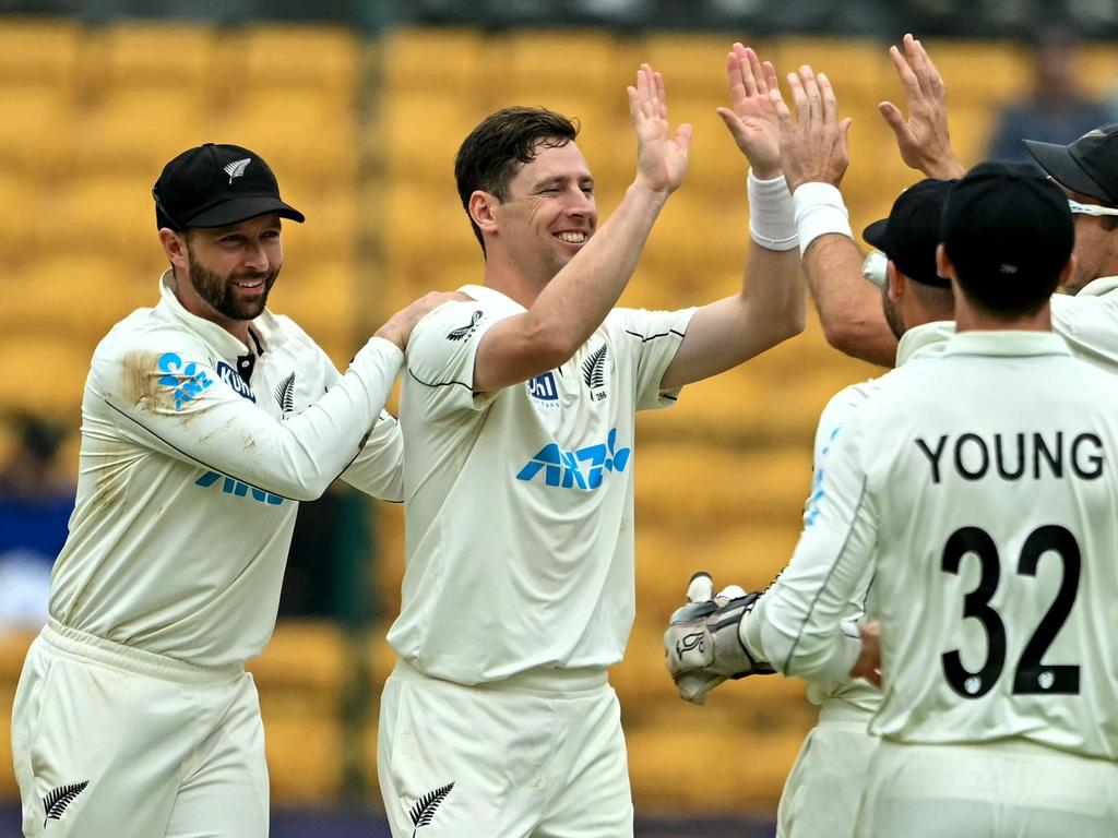 New Zealand's Matt Henry took his 100th Test wicket in his 5-15. Picture: AFP