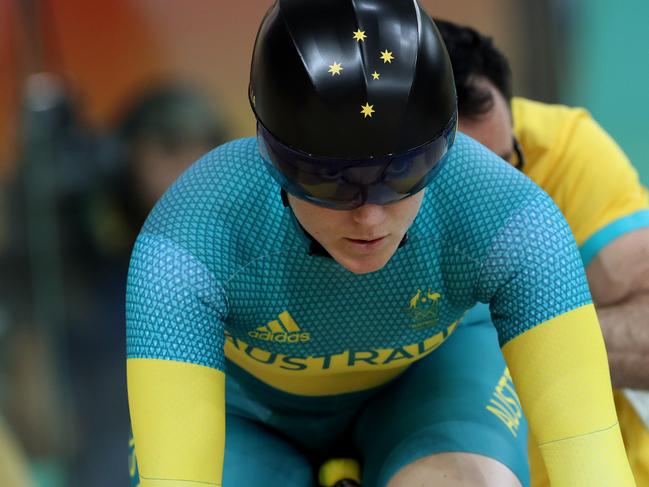 Anna Meares in action during the Women's Sprint qualifying at the Rio Olympics 2016 track cycling at the Rio Olympic Velodrome. Pics Adam Head