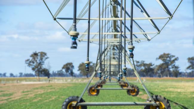 NEWS: Murray Irrigation NSW- Gabrielle CouplandFarmers in need of water.  Gabrielle Coupland on her farm at Logie Brae in NSW (near Finley). Pictured: Generic irrigation.  Murray Irrigation NSW.  T-I linear irrigatior.PICTURE: ZOE PHILLIPS