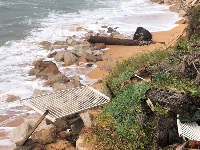 Beach erosion damage at the rear of a property in Goodwin St, Narrabeen. Picture: Julie Cross