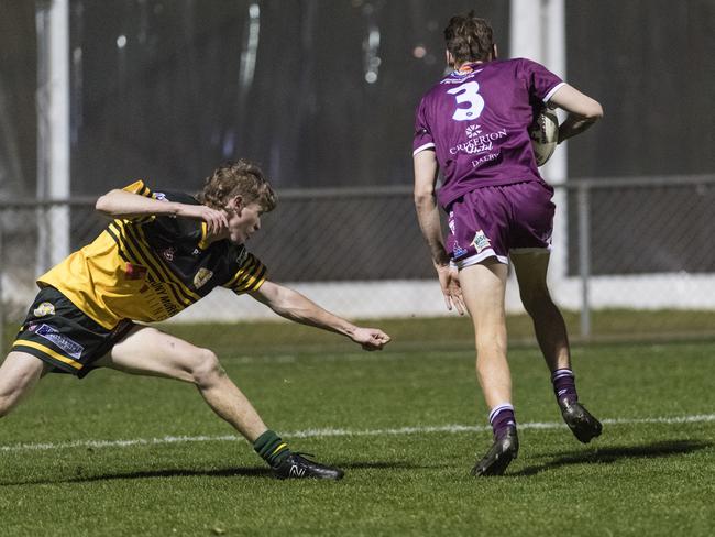 Brian-Adam Babington gets a try for Dalby against Wattles. Picture: Kevin Farmer.