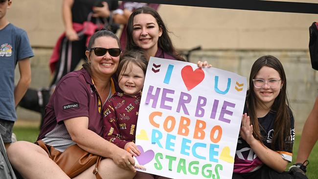 25/9/2023: The Travers family all the way down from Gladstone as Players and fans take selfies and sign autographs during a Broncos fan training session at the Red Hii, Brisbane. pic: Lyndon Mechielsen/Courier Mail