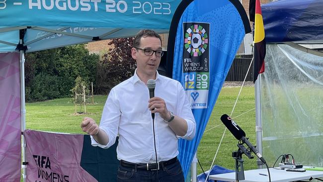 Sport Minister Steve Dimopoulos speaking to volunteers at the FIFA Women’s World Cup Volunteer Programme launch event at Glen Eira Football Club.