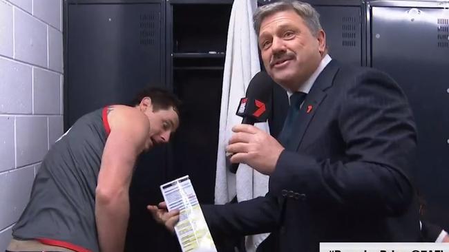 Brian Taylor with Jake Carlisle in the St Kilda rooms.